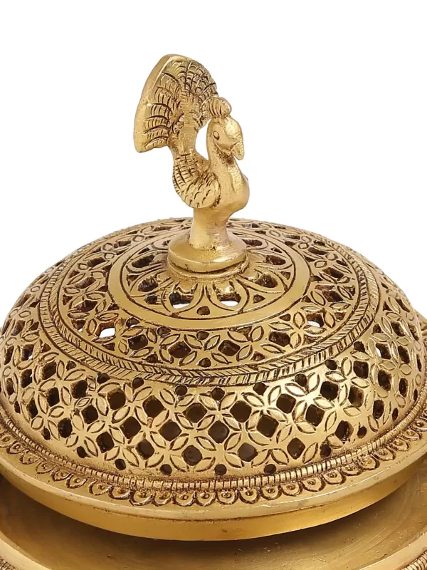 Brass peacock incense burner with tortoise base - Amoliconcepts