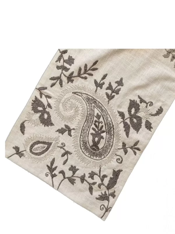 Ivory and grey embroidered table runner - Amoliconcepts