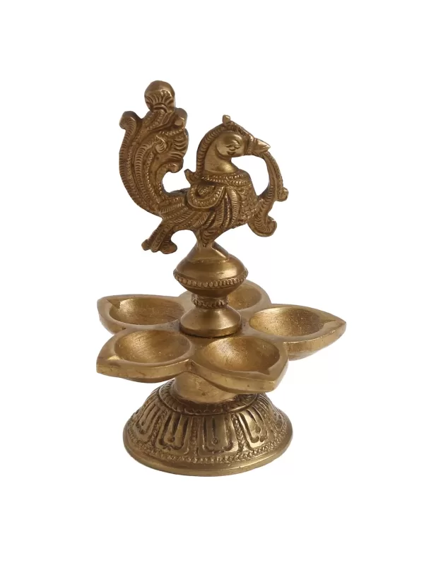 Peacock Brass Lamp with five diyas – Amoliconcepts - Amoliconcepts