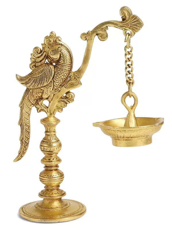 Brass peacock lamp with hanging Diya – Amoliconcepts - Amoliconcepts