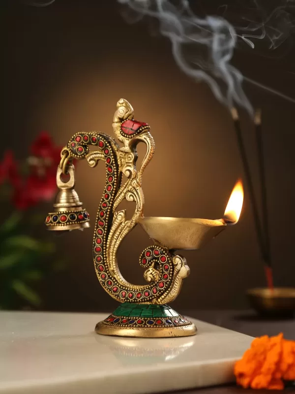 Brass Bird Lamp with Bell and stones – Amoliconcepts - Amoliconcepts