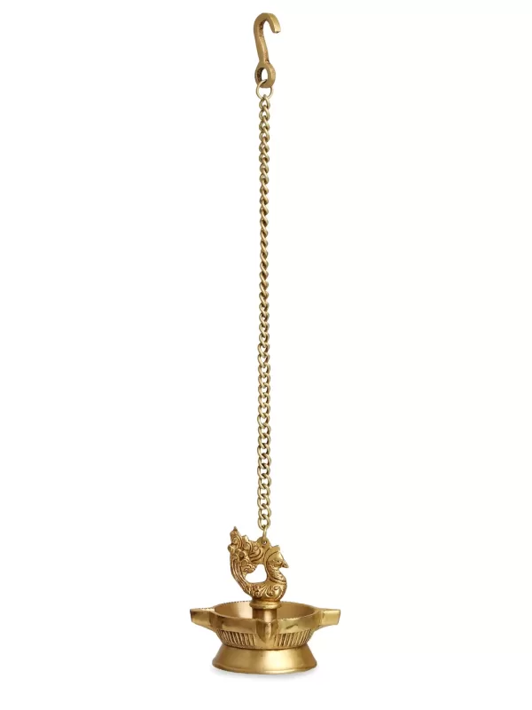 Peacock hanging Diya with four side lamp and chain – Amoliconcepts - Amoliconcepts