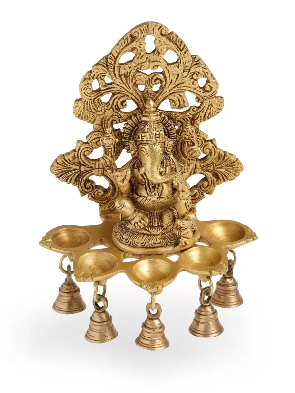 Brass Ganesha Lamp with bells for wall – Amoliconcepts - Amoliconcepts