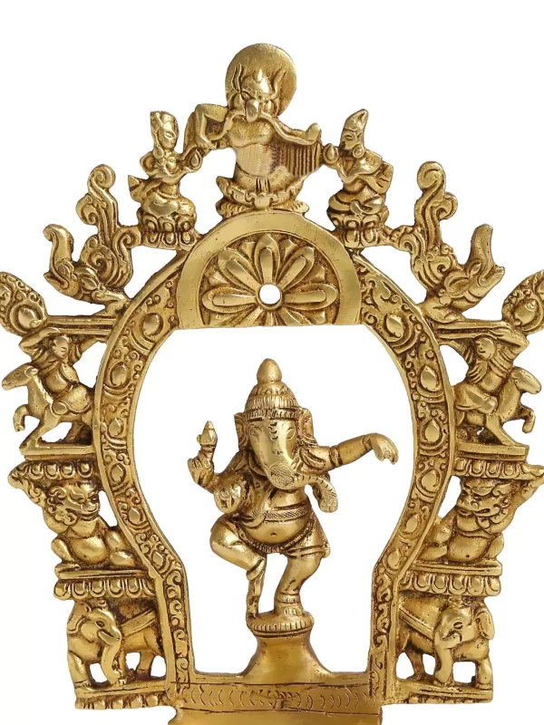 Brass Prabhavali with dancing Ganesha & Diya with bell – Amoliconcepts - Amoliconcepts