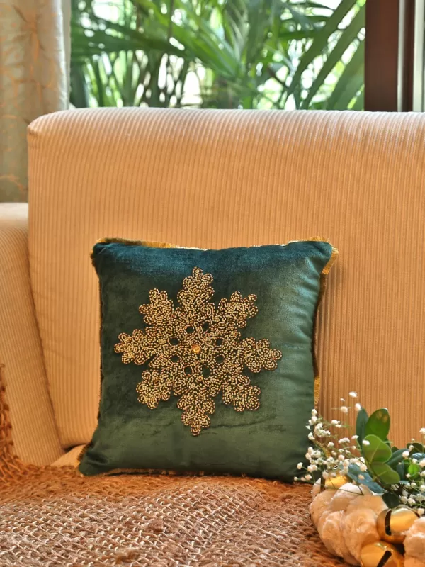 Snowflake beaded cushion cover – Green - Amoliconcepts