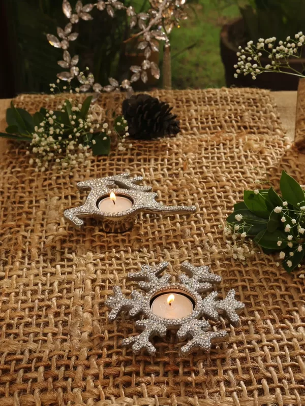 Reindeer and Snowflake Tealight candle holder with Rhine stones - Amoliconcepts