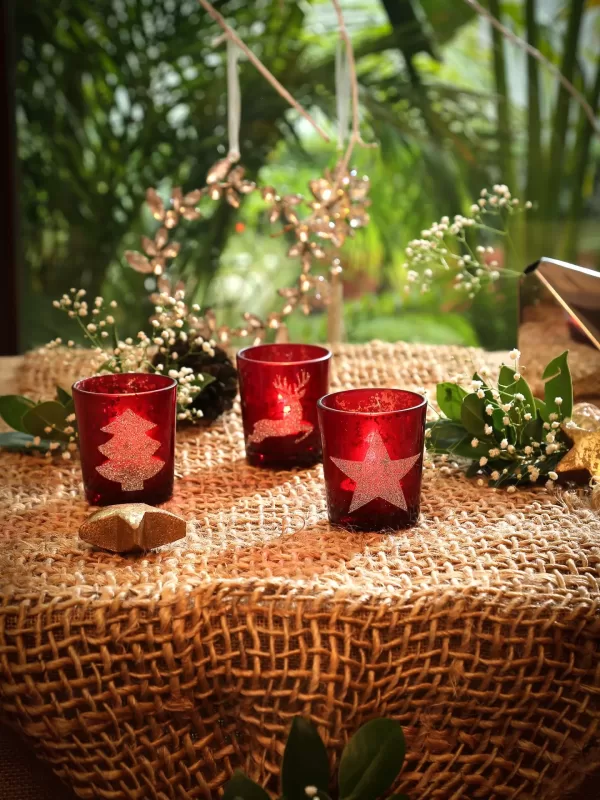 Set of three Tealight Holders – Star, Tree and Reindeer - Amoliconcepts