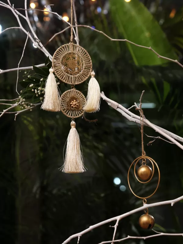 Set of two Christmas ornaments – Bells in metal ring, Ring ornament with tassels -L - Amoliconcepts