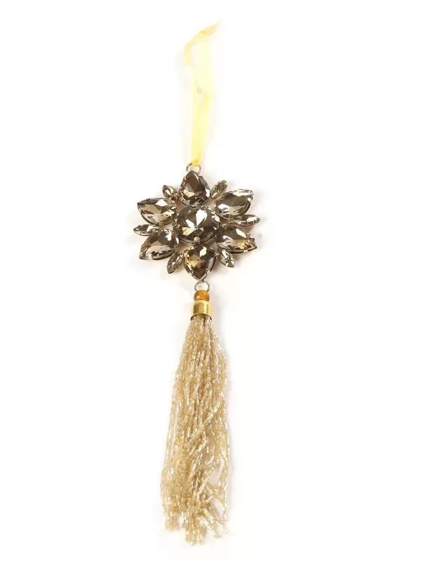 Crystal star ornament with beaded tassel and Crystal Wreath – Gold - Amoliconcepts