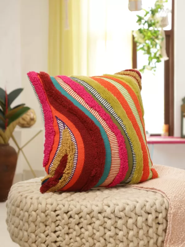 Abstract design tufted colorful cushion cover - Amoliconcepts