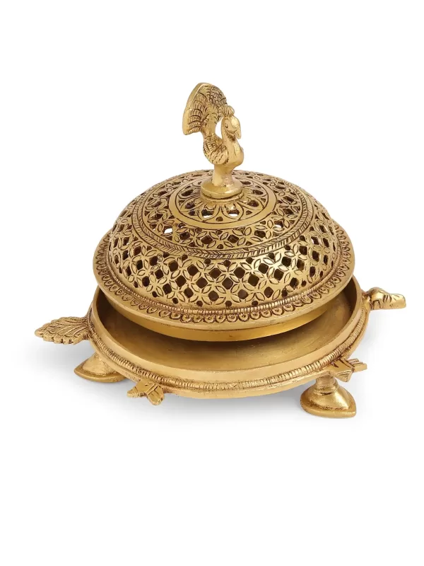 Brass peacock  incense burner with tortoise base in a gift Box - Amoliconcepts