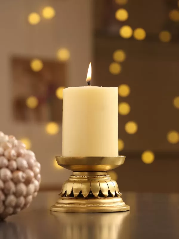 Brass pillar candle holder in a gift Box - Amoliconcepts