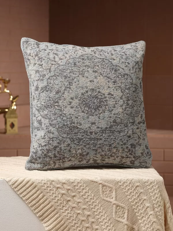 Jacquard Cotton Chenille Cushion cover in Persian motif – Blue - Amoliconcepts