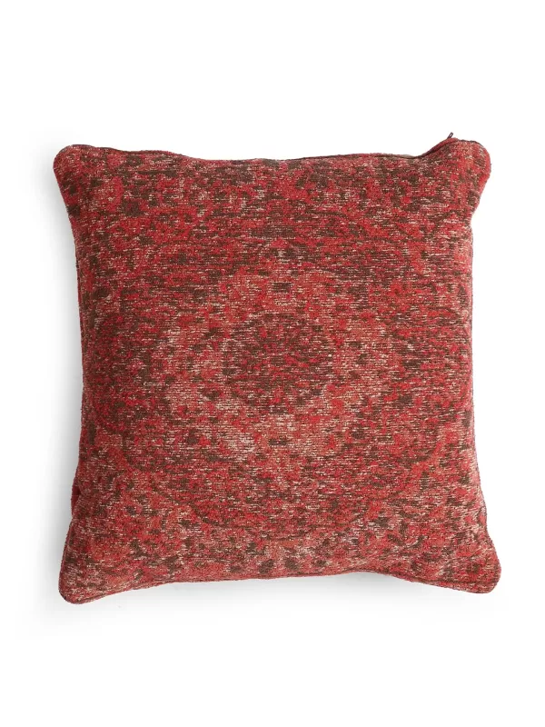 Jacquard cotton chenille cushion cover deep red - Amoliconcepts