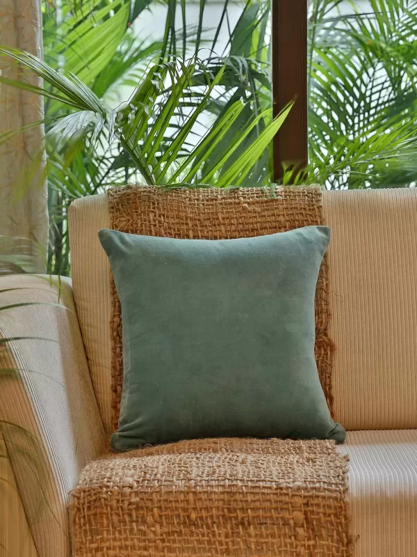 Sea Green Cotton Velvet Cushion Cover - Amoliconcepts