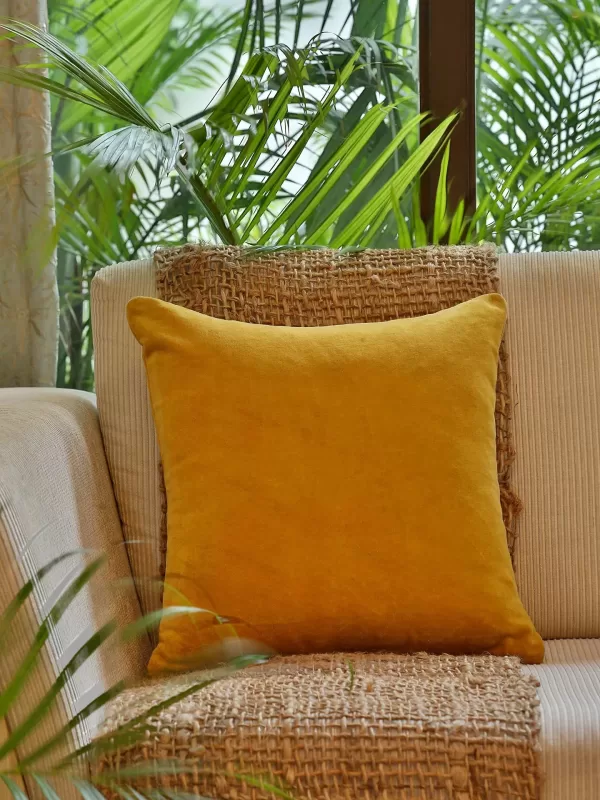 Yellow Cotton Velvet Cushion Cover - Amoliconcepts