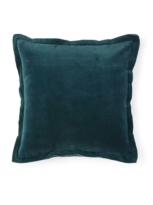 Teal Cotton Velvet cushion Cover with Contrast Border Trim - Amoliconcepts