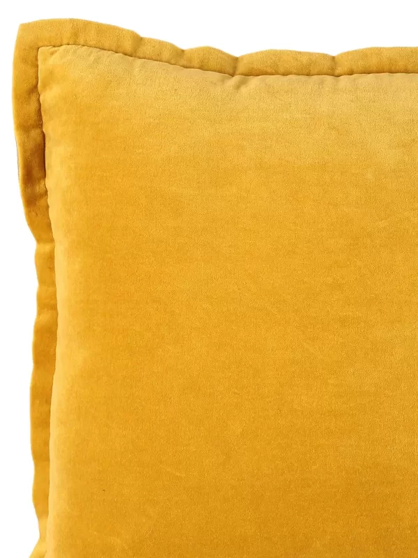Yellow Cotton Velvet Cushion Cover with Contrast Border Trim - Amoliconcepts