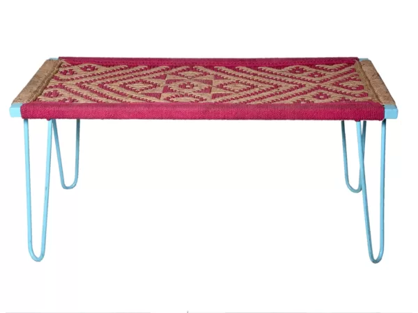 Iron bench with pink & jute weaving - Amoliconcepts