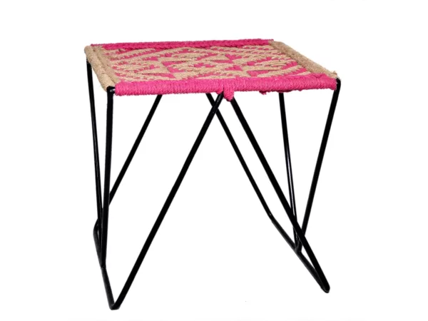 Iron stool with pink & jute weaving - Amoliconcepts