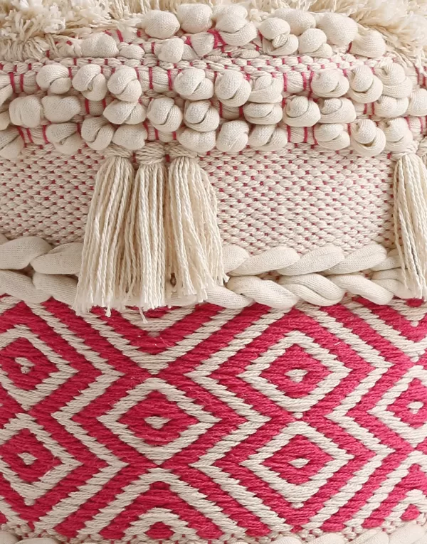 Ivory and Pink Pouf with Tassels - Amoliconcepts