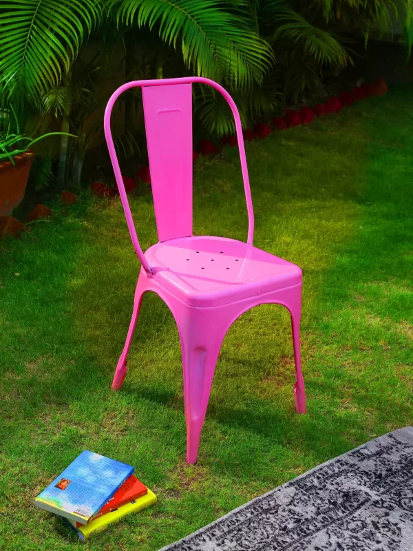 Powder coated Iron chair in Pink colour - Amoliconcepts
