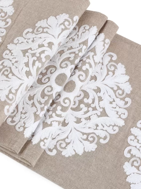 Elegant ivory embroidered cotton table runner - Amoliconcepts