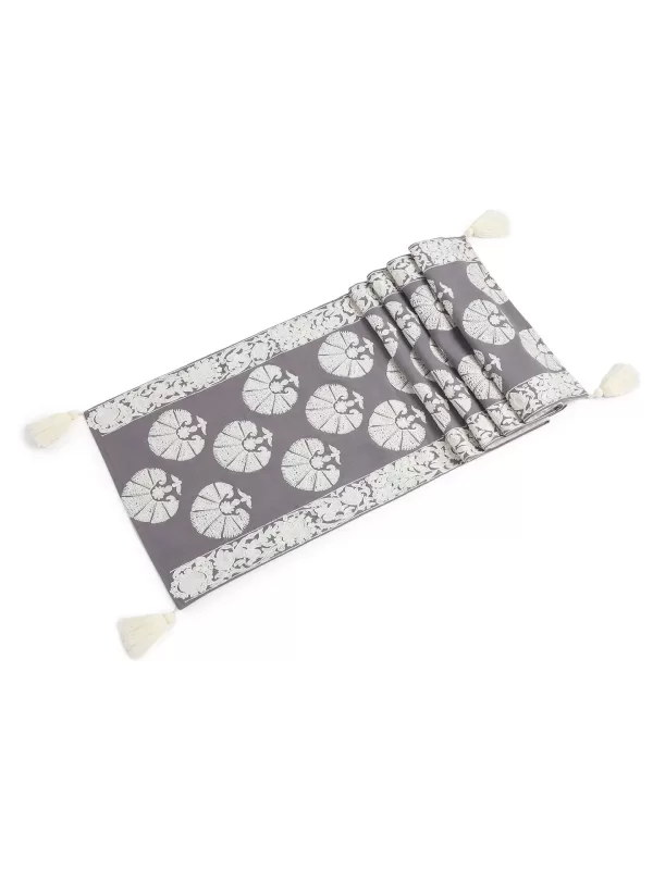 Moghul design table runner with grey embroidery - Amoliconcepts