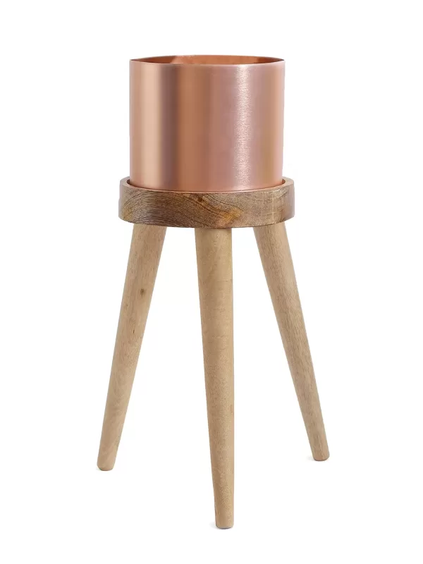 Copper Look Metal Planter on three Leg Stool - Amoliconcepts