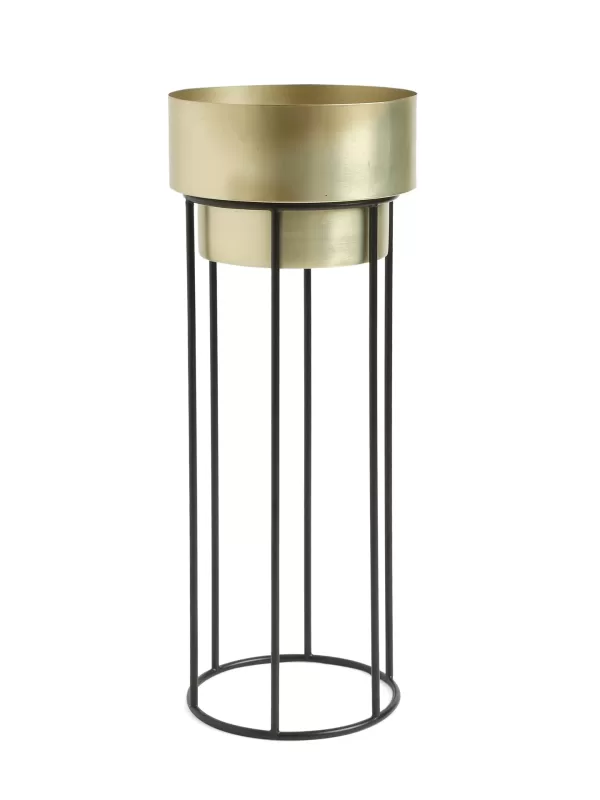 Brass Look Metal Planter with large Iron Stand - Amoliconcepts