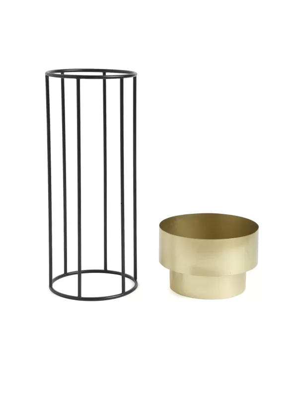 Brass Look Metal Planter with large Iron Stand - Amoliconcepts