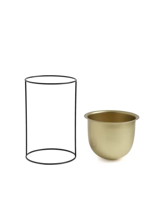 Brass Look Metal Planter with Iron Stand - Amoliconcepts