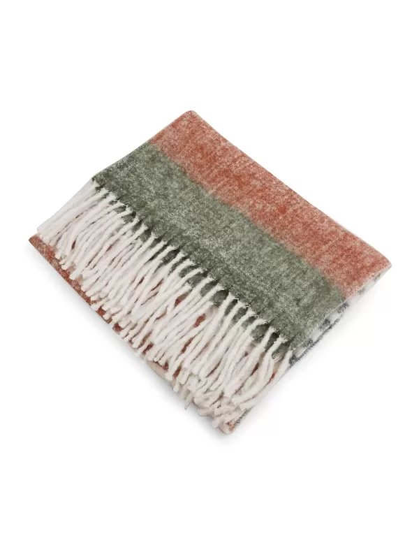 Soft Wool Acrylic throw in hues of Green, blue, rust and ivory - Amoliconcepts