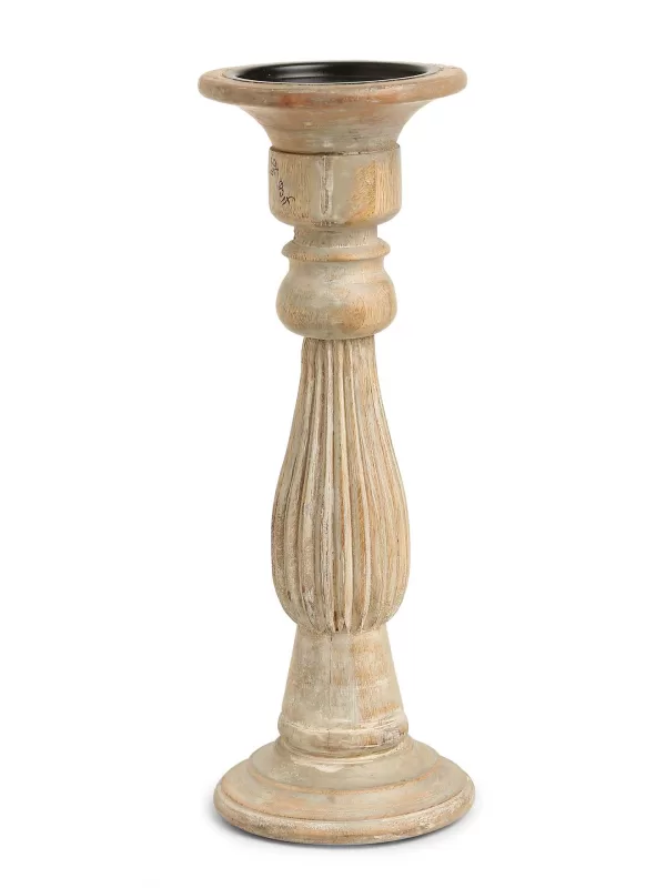 Wooden carved pillar candle holders set of 3 - Amoliconcepts