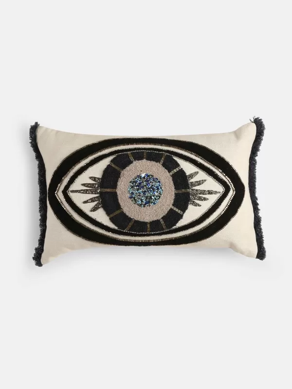 Embillished evil eye cushion cover rectangle - Amoliconcepts