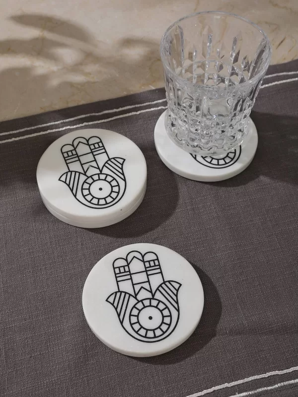 Hands of Humsa Marble Coasters set of 4 - Amoliconcepts