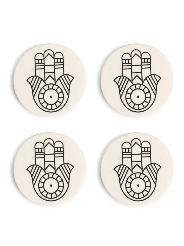 Hands of Humsa Marble Coasters set of 4 - Amoliconcepts