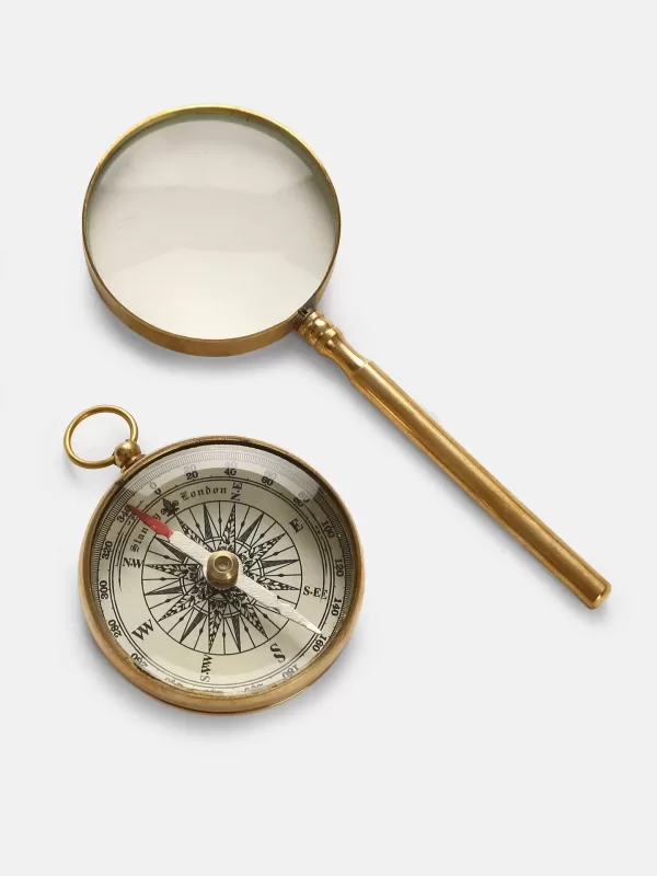 Brass Magnifying glass and compass gift set - Amoliconcepts