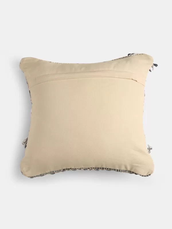 Tufted Off white and Blue cushion cover with tassels - Amoliconcepts