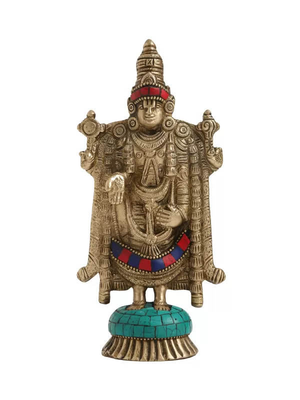 Lord Balaji crafted in brass with semi precious stones - Amoliconcepts