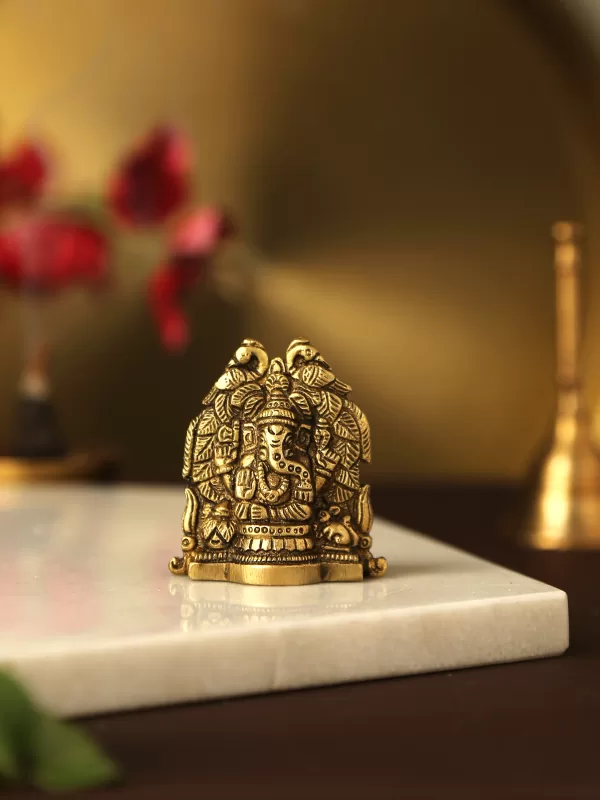 Laxmi Ganesha with Peacock details in Brass - Amoliconcepts