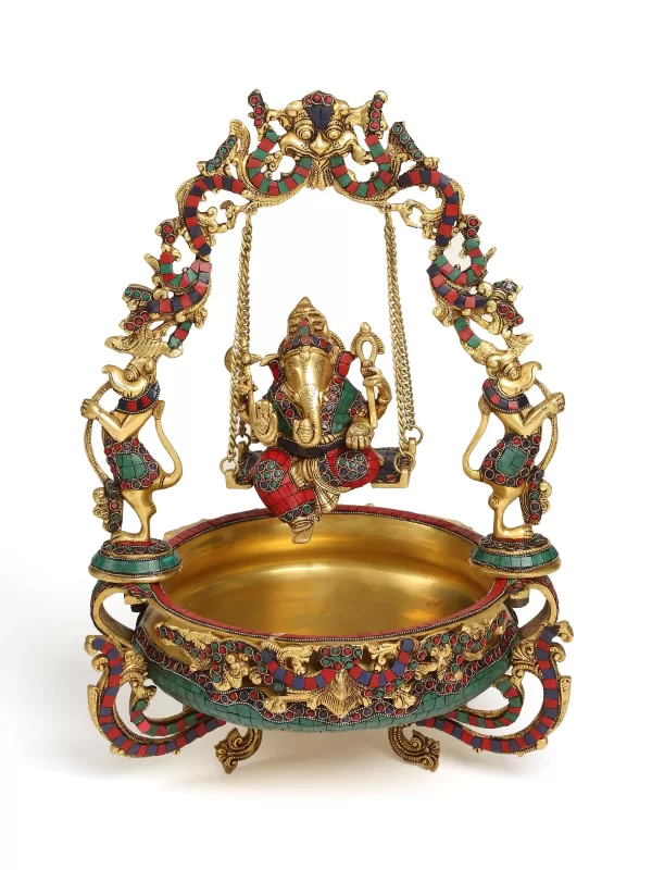 Brass and stone Ganesh Jhula urli - Amoliconcepts