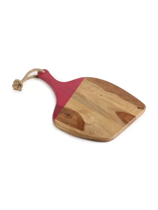 Cheese Board cum platter with pink Handle - Amoliconcepts