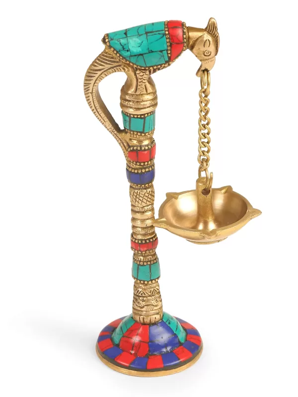 Brass Parrot lamp with stone Detailing - Amoliconcepts