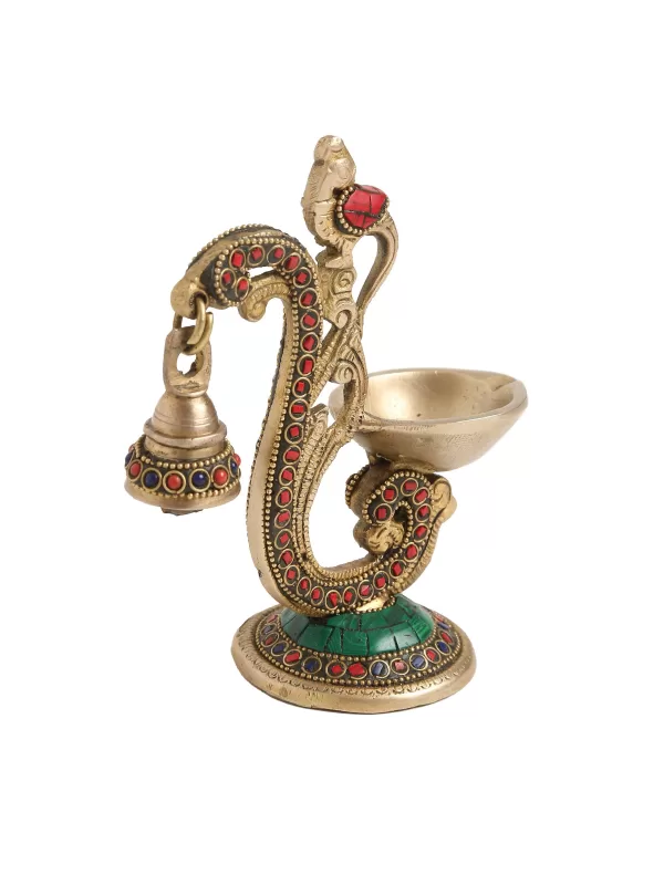 Brass Bird Lamp with Bell and stones - Amoliconcepts