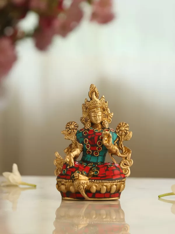 Brass Tara Devi in Stone work - Amoliconcepts