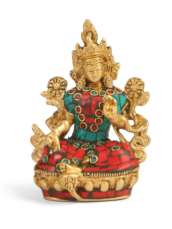 Brass Tara Devi in Stone work - Amoliconcepts