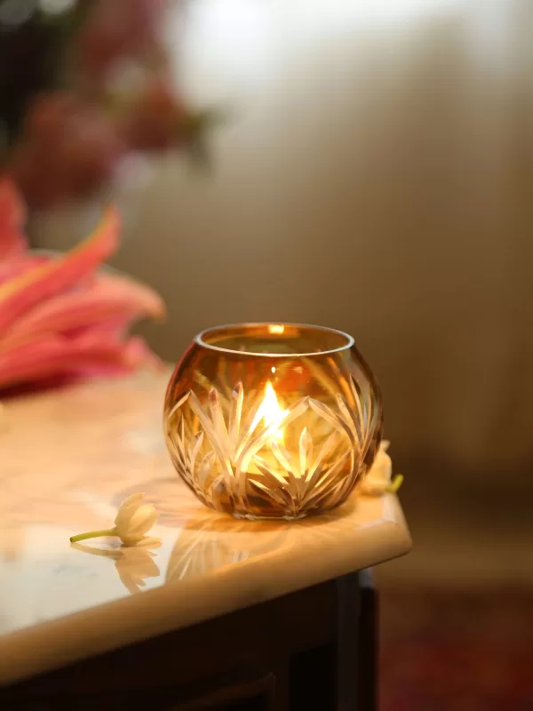 Glass Votive with Etching - Amoliconcepts