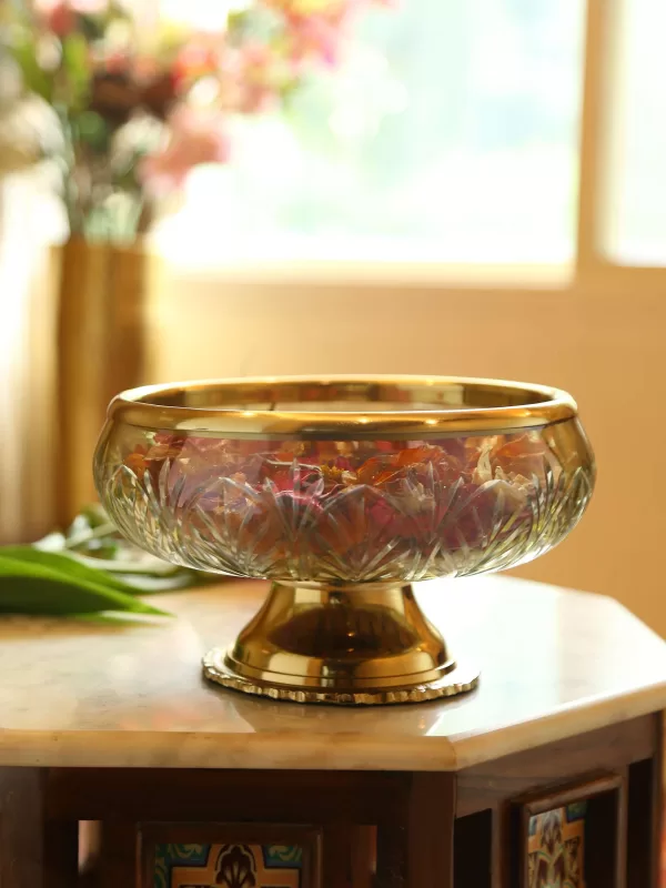 Glass Deco Bowl with Golden Rim - Amoliconcepts