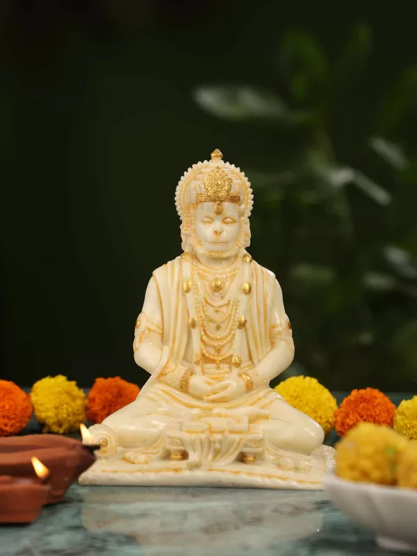 Marble meditation hanuman ji statue - Amoliconcepts